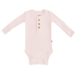 Clearance Kyte Baby Ribbed Long Sleeve Henley Bodysuit in Blush
