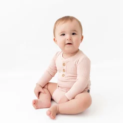 Clearance Kyte Baby Ribbed Long Sleeve Henley Bodysuit in Blush