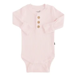 Clearance Kyte Baby Ribbed Long Sleeve Henley Bodysuit in Blush