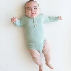 Sale Kyte Baby Ribbed Long Sleeve Henley Bodysuit in Sage