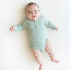 Sale Kyte Baby Ribbed Long Sleeve Henley Bodysuit in Sage