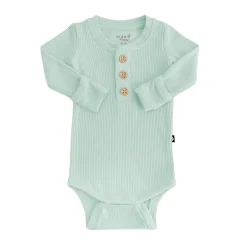 Sale Kyte Baby Ribbed Long Sleeve Henley Bodysuit in Sage