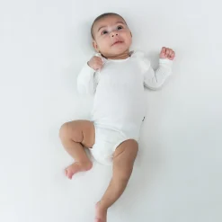 Best Kyte Baby Ribbed Long Sleeve Ruffle Leotard in Cloud