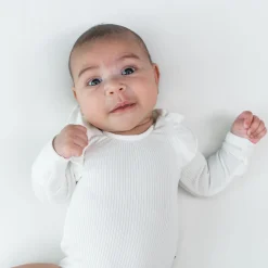 Best Kyte Baby Ribbed Long Sleeve Ruffle Leotard in Cloud