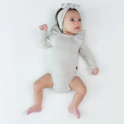 Best Kyte Baby Ribbed Long Sleeve Ruffle Leotard in Oat