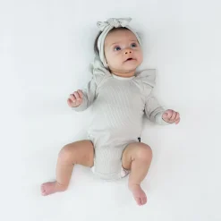 Best Kyte Baby Ribbed Long Sleeve Ruffle Leotard in Oat