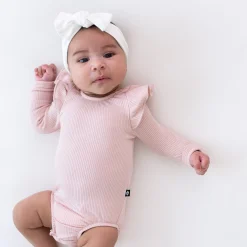 Best Kyte Baby Ribbed Long Sleeve Ruffle Leotard in Blush