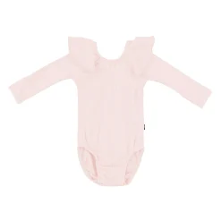 Best Kyte Baby Ribbed Long Sleeve Ruffle Leotard in Blush