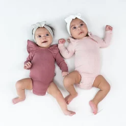 Best Kyte Baby Ribbed Long Sleeve Ruffle Leotard in Blush