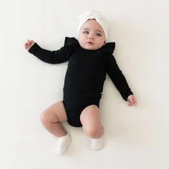 Kyte Baby Ribbed Long Sleeve Ruffle Leotard in Midnight