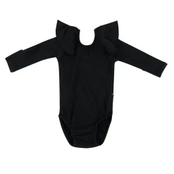 Kyte Baby Ribbed Long Sleeve Ruffle Leotard in Midnight