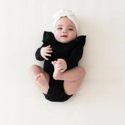 Kyte Baby Ribbed Long Sleeve Ruffle Leotard in Midnight