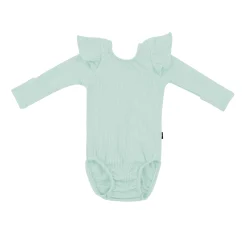 Outlet Kyte Baby Ribbed Long Sleeve Ruffle Leotard in Sage