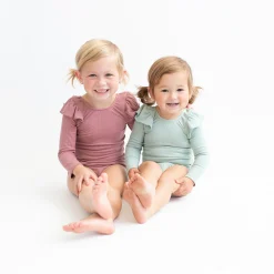 Outlet Kyte Baby Ribbed Long Sleeve Ruffle Leotard in Sage