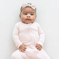 Hot Kyte Baby Ribbed Nylon Bow in Blush