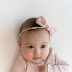 Hot Kyte Baby Ribbed Nylon Bow in Blush
