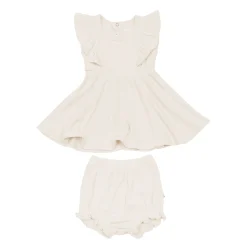 Outlet Kyte Baby Ribbed Peplum Dress Set in Oat