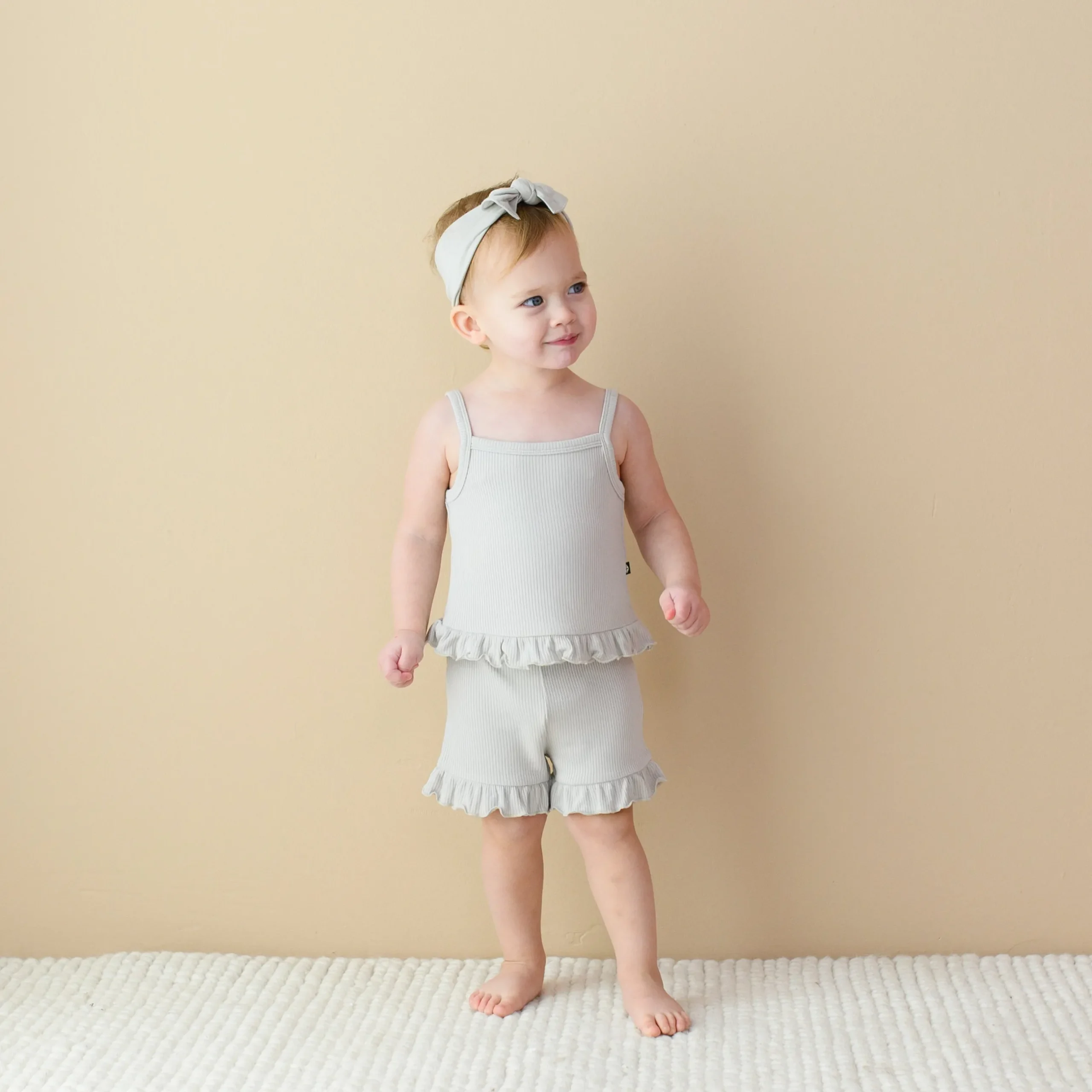 Clearance Kyte Baby Ribbed Ruffle Tank Set in Oat