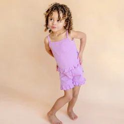 Hot Kyte Baby Ribbed Ruffle Tank Set in Poi