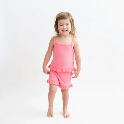Outlet Kyte Baby Ribbed Ruffle Tank Set in Guava