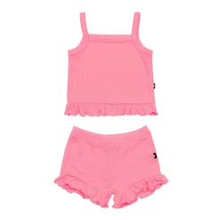 Outlet Kyte Baby Ribbed Ruffle Tank Set in Guava