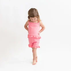 Outlet Kyte Baby Ribbed Ruffle Tank Set in Guava