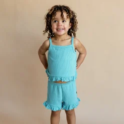 Best Kyte Baby Ribbed Ruffle Tank Set in Makai