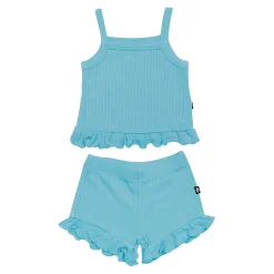 Best Kyte Baby Ribbed Ruffle Tank Set in Makai