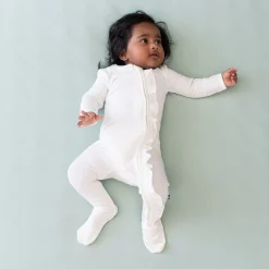 Best Kyte Baby Ribbed Ruffle Zipper Footie in Cloud