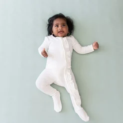 Best Kyte Baby Ribbed Ruffle Zipper Footie in Cloud