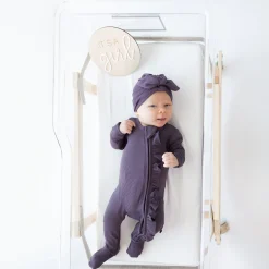 Kyte Baby Ribbed Ruffle Zipper Footie in Currant