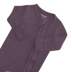 Kyte Baby Ribbed Ruffle Zipper Footie in Currant