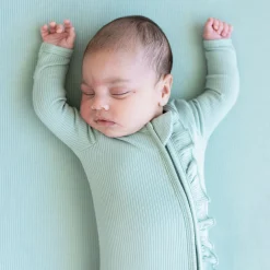 Kyte Baby Ribbed Ruffle Zipper Footie in Sage
