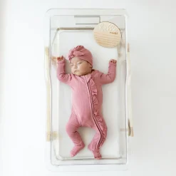 New Kyte Baby Ribbed Ruffle Zipper Footie in Apple Blossom