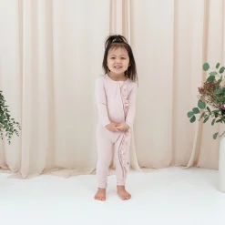 Clearance Kyte Baby Ribbed Ruffle Zipper Romper in Blush