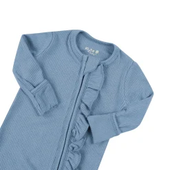 Clearance Kyte Baby Ribbed Ruffle Zipper Romper in Slate