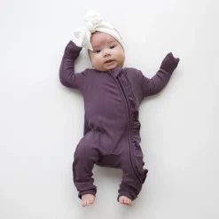 Outlet Kyte Baby Ribbed Ruffle Zipper Romper in Currant