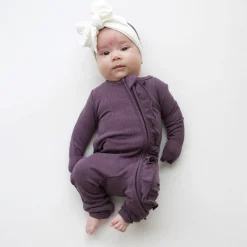 Outlet Kyte Baby Ribbed Ruffle Zipper Romper in Currant