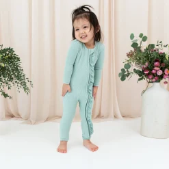 Best Kyte Baby Ribbed Ruffle Zipper Romper in Sage