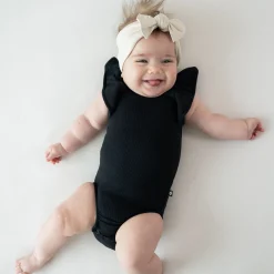 Outlet Kyte Baby Ribbed Sleeveless Ruffle Leotard in Midnight
