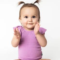 Best Kyte Baby Ribbed Sleeveless Ruffle Leotard in Poi