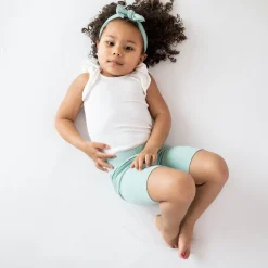 New Kyte Baby Ribbed Sleeveless Ruffle Leotard in Cloud