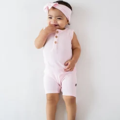 New Kyte Baby Ribbed Sleeveless Shortall in Sakura