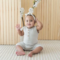 Sale Kyte Baby Ribbed Sleeveless Shortall in Oat