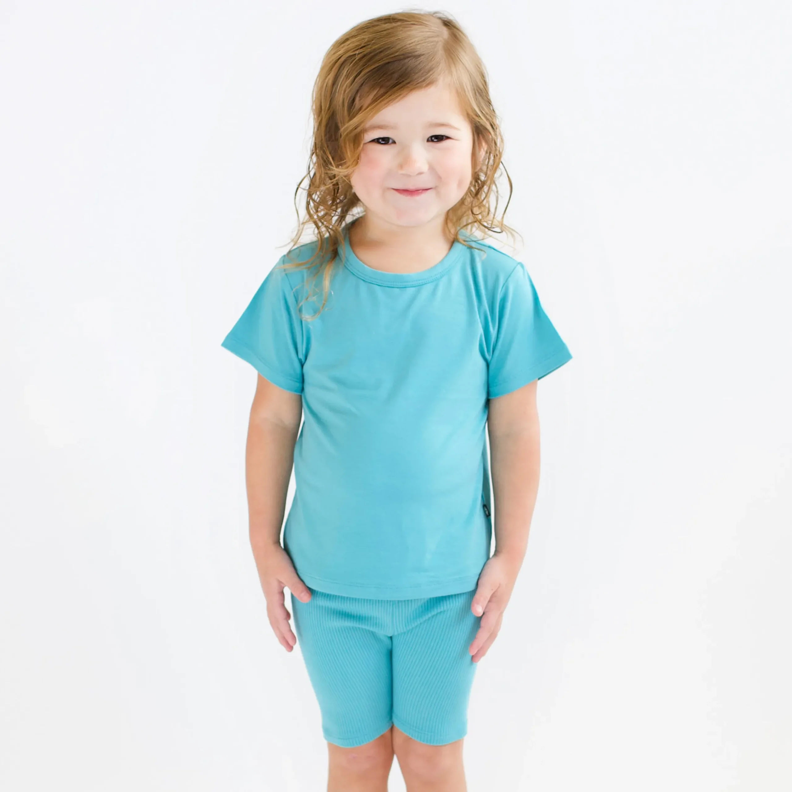 New Kyte Baby Ribbed Toddler Biker Shorts in Makai