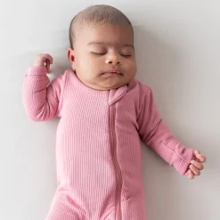 Hot Kyte Baby Ribbed Zipper Footie in Apple Blossom
