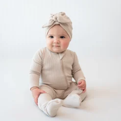 Clearance Kyte Baby Ribbed Zipper Footie in Bisque