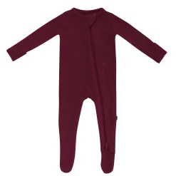 Clearance Kyte Baby Ribbed Zipper Footie in Burgundy