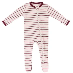 Best Kyte Baby Ribbed Zipper Footie in Burgundy Stripe