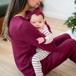 Best Kyte Baby Ribbed Zipper Footie in Burgundy Stripe